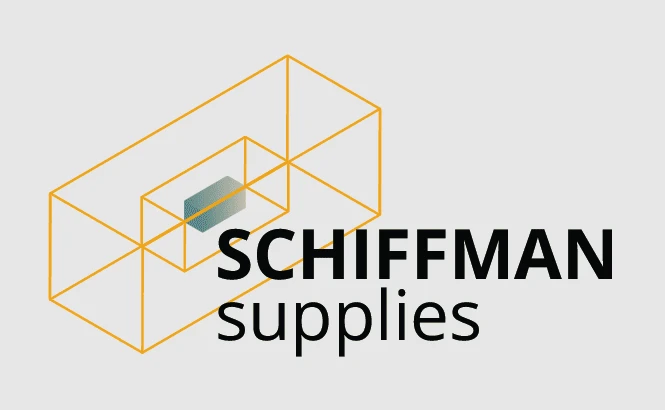 Schiffman Supplies logo: the coloured element changes within the open geometric frame.